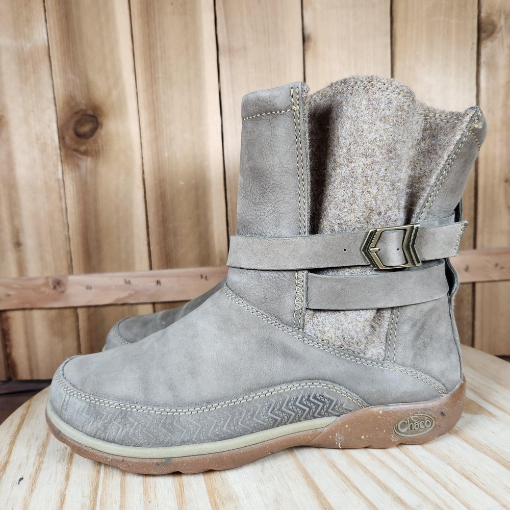 Chaco Hopi Boots‎ Womens 7 Beige Leather Wool Lined Mid Calf Casual Winter